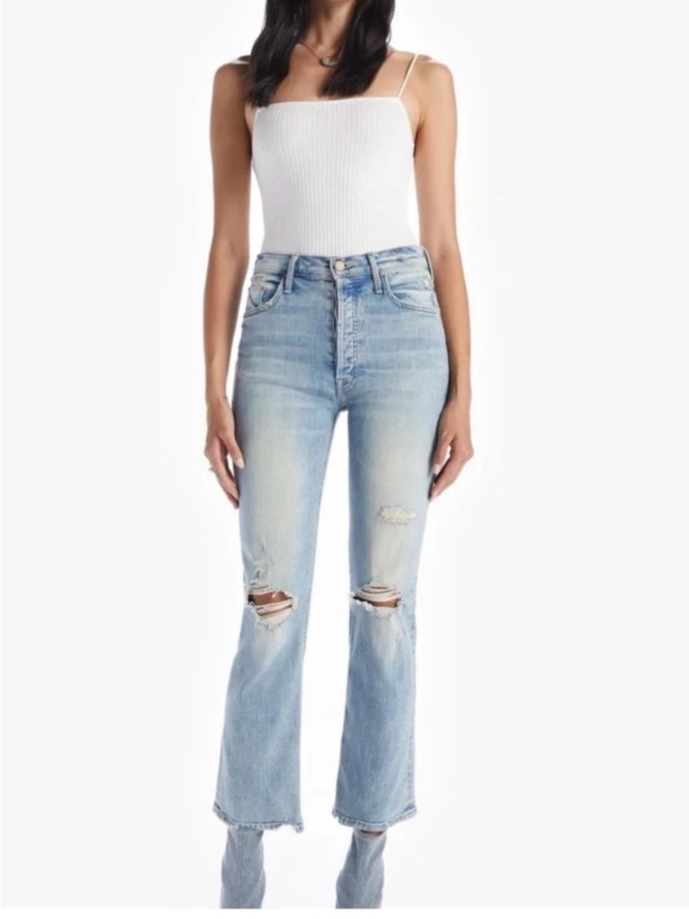 MOTHER Ankle Hi-Rise Jeans The Tripper in Cut Flowers, Distressed Size 30